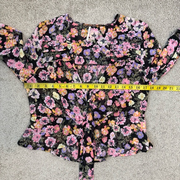 Free People Mayble Floral Tie Front Blouse Black Multi S - Picture 8 of 9